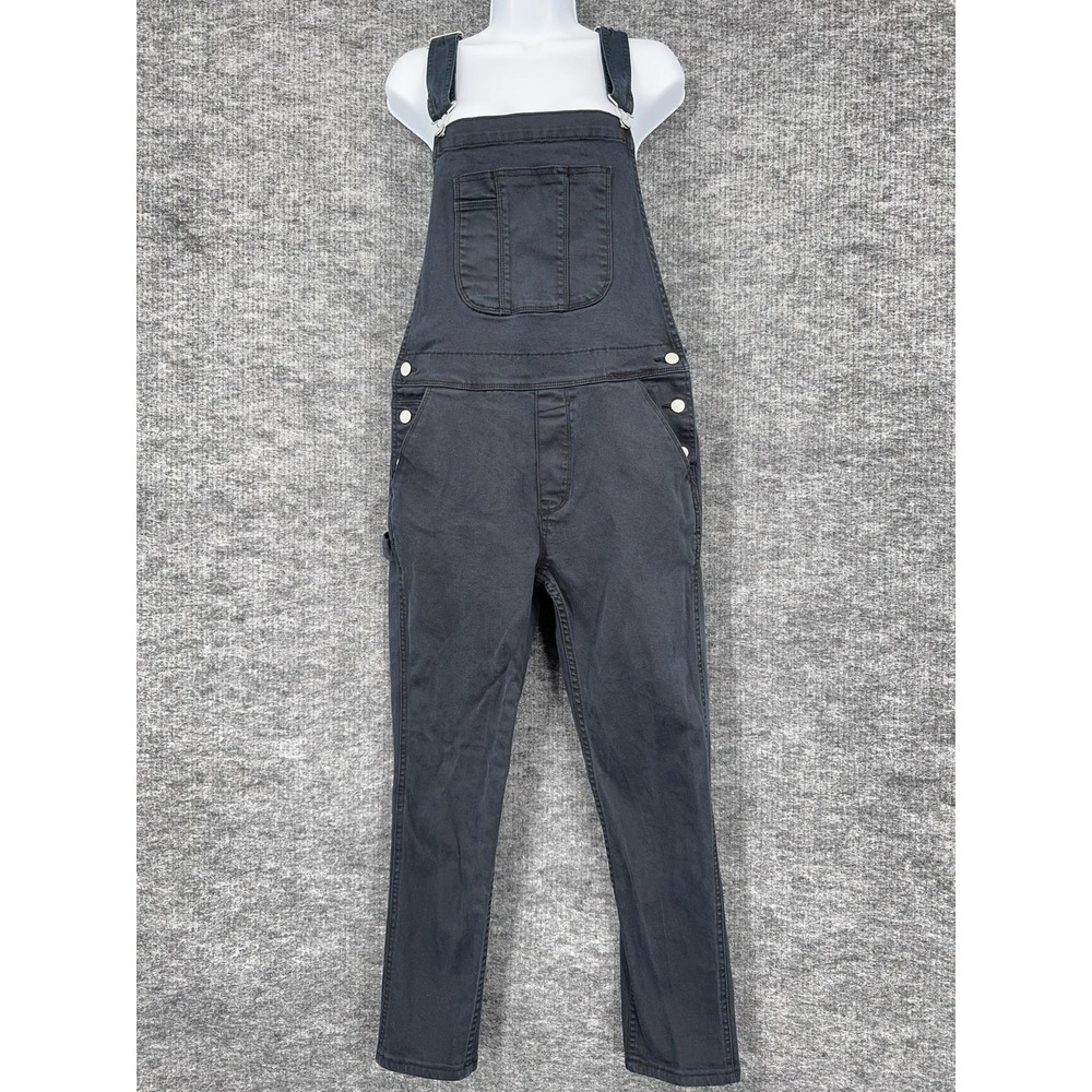Assembly Label Overalls 10 US Medium Black Twill Adjustable Strap Pockets Casual